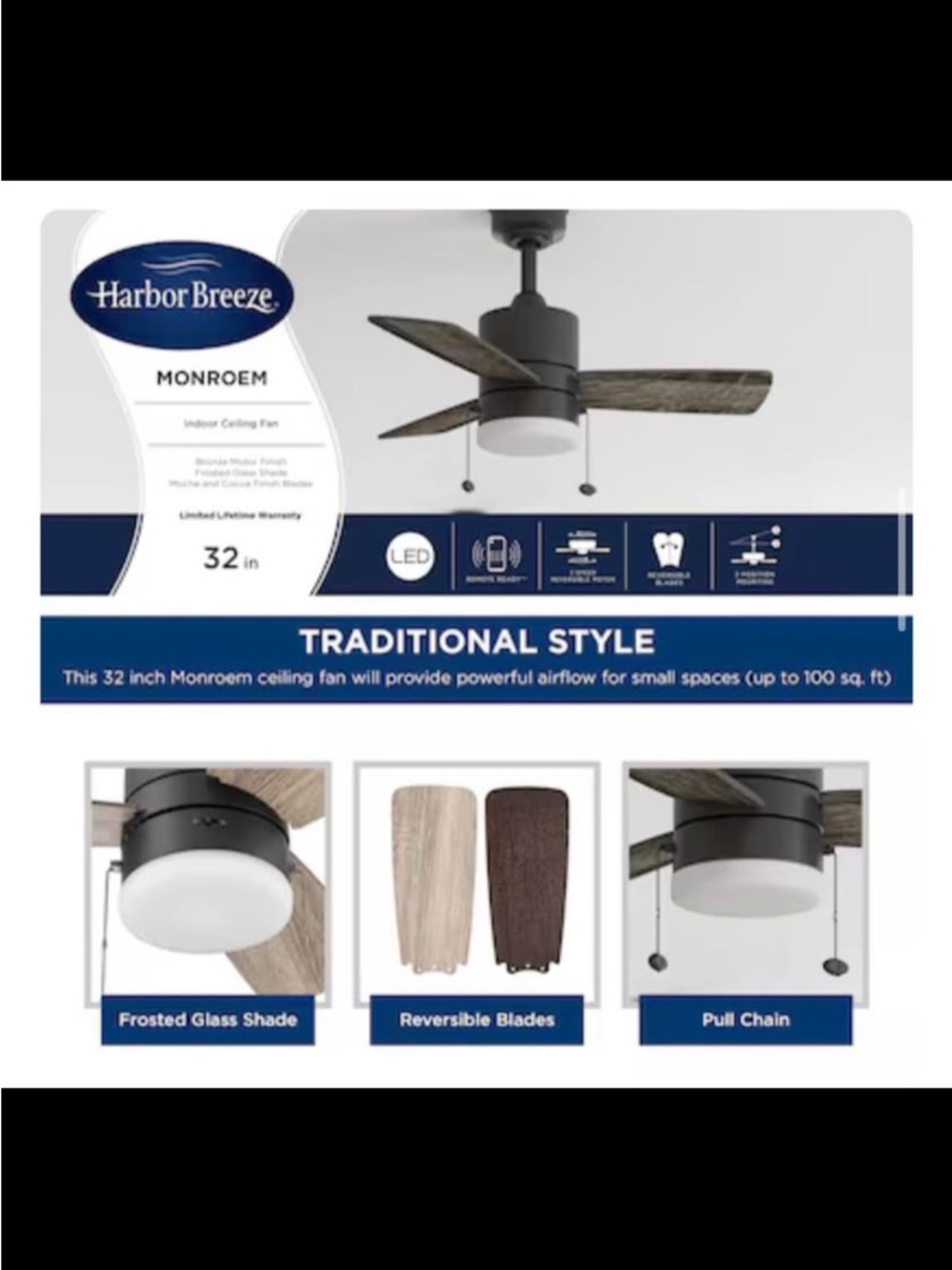 NEW IN BOX Harbor Breeze 32-in Ceiling Fan w/ LED Light - Picture 5 of 12